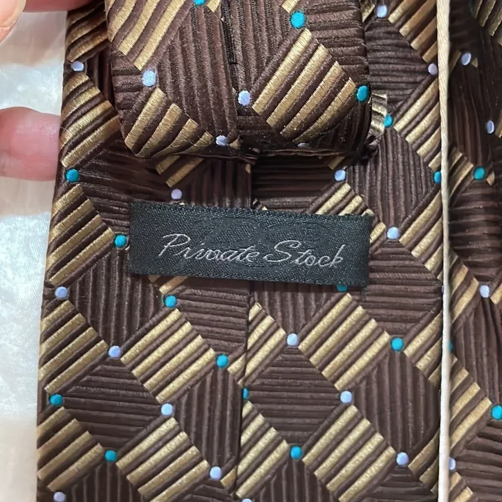 Private Stock brown &‎ tan diamonds silk tie